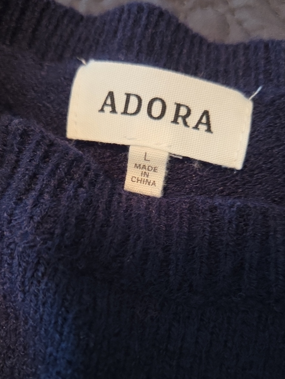 NWOT ADORA NAVY BLUE SWEATER Cream Embroidered Appliques Large - Picture 6 of 8